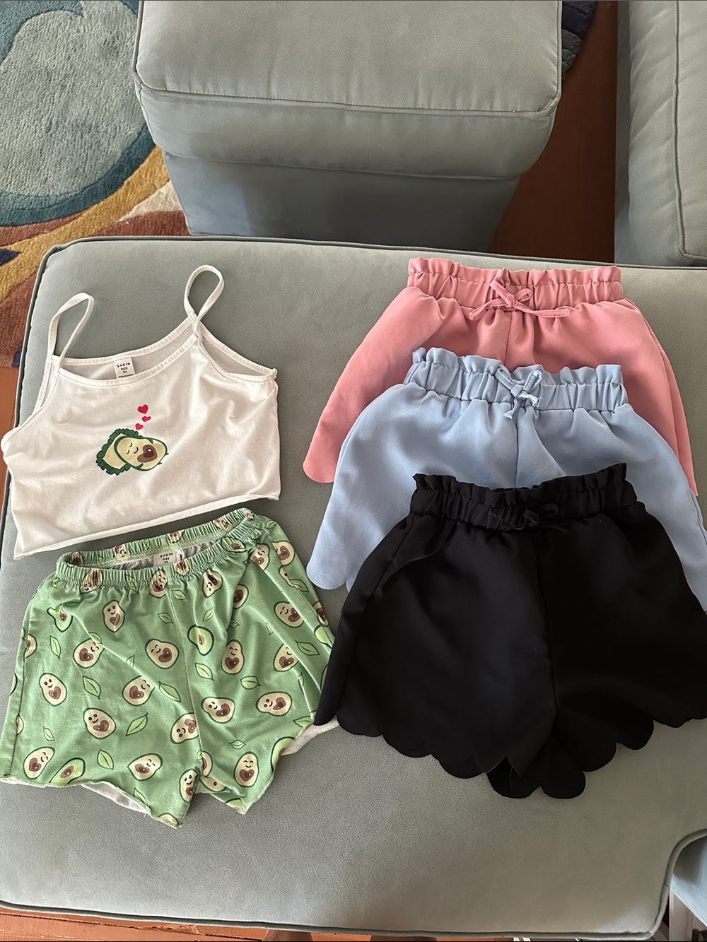 Lot of SHEIN Kids size 9Y Scallop Hem Elastic Waist Shorts and Avocado Pajamas